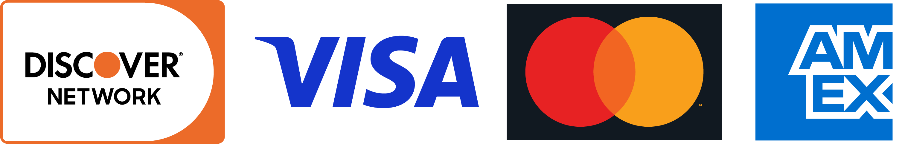 Accepted cards: Discover, Visa, Mastercard, and American Express